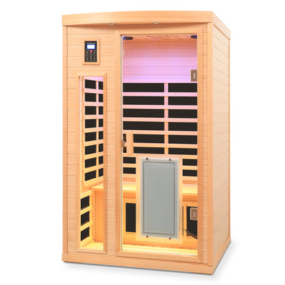 Low EMF Front Door with Heating Panel Two Person Hemlock Far Infrared Indoor Suana Room