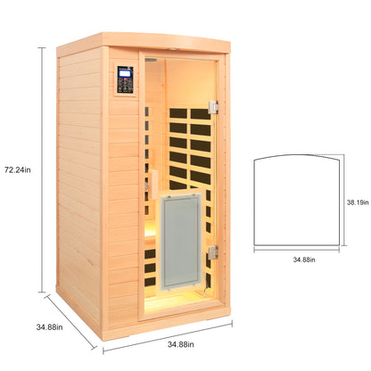 Low EMF Front Door with Heating Panel One Person Hemlock Far-infrared Indoor Sauna Room