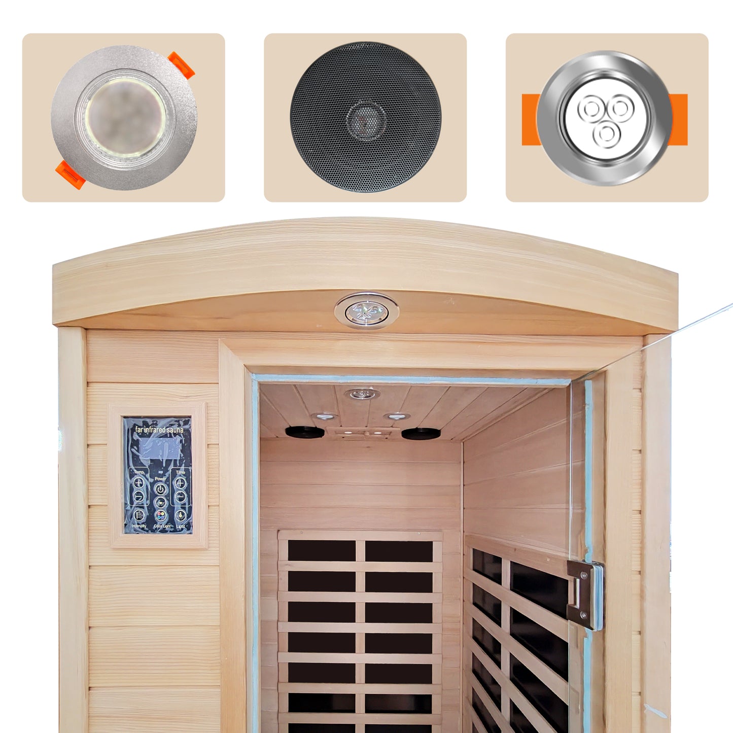 Low EMF Front Door with Heating Panel One Person Hemlock Far-infrared Indoor Sauna Room