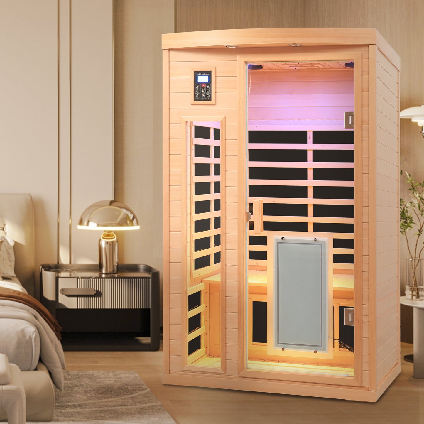 Low EMF Front Door with Heating Panel Two Person Hemlock Far Infrared Indoor Suana Room