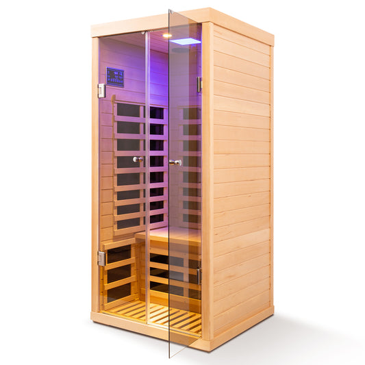 Low EMF One Person Wide Space Hemlock Double Doors Great Glass Luxury Indoor Far Infrared Sauna Room