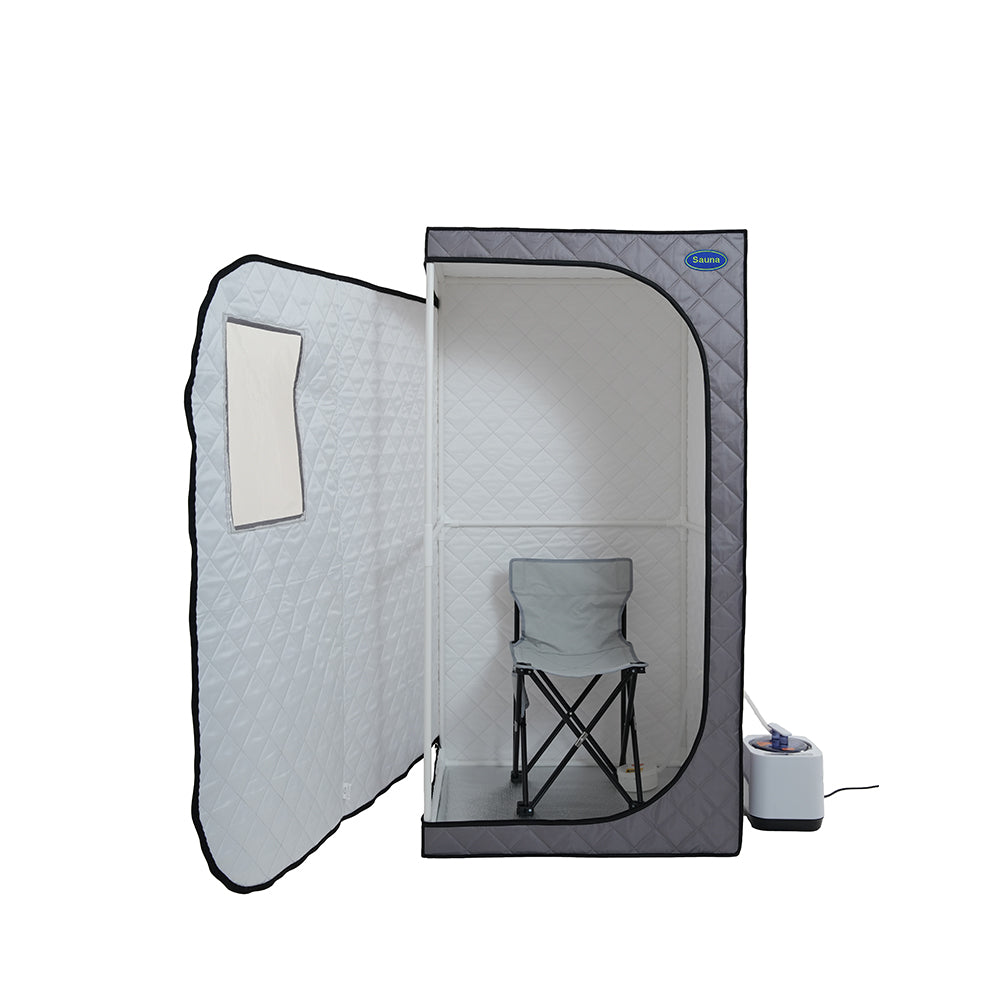 Personal Home Spa Portable Grey Mini Plus style Steam Sauna tent with Steam Generator, Remote Control, Foldable Chair, PVC pipes