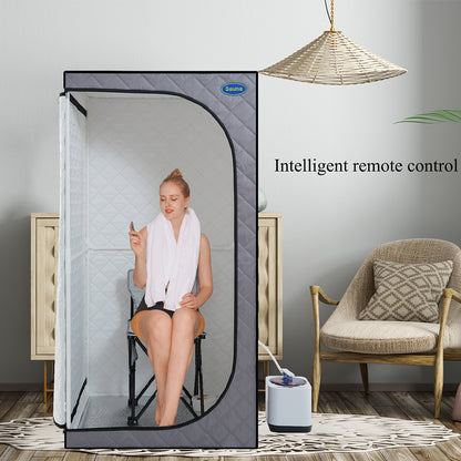 Personal Home Spa Portable Grey Mini Plus style Steam Sauna tent with Steam Generator, Remote Control, Foldable Chair, PVC pipes