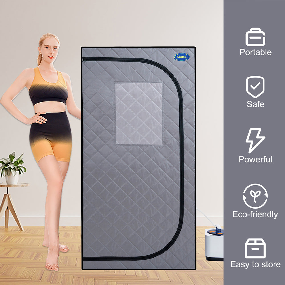 Personal Home Spa Portable Grey Mini Plus style Steam Sauna tent with Steam Generator, Remote Control, Foldable Chair, PVC pipes