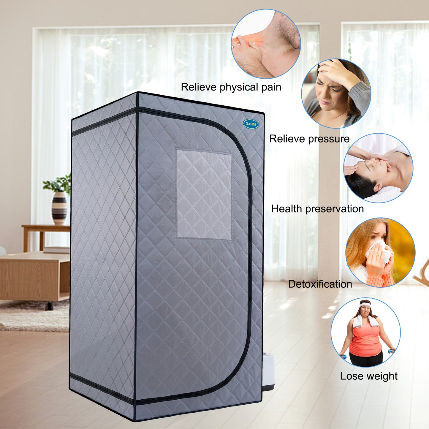 Personal Home Spa Portable Grey Mini Plus style Steam Sauna tent with Steam Generator, Remote Control, Foldable Chair, PVC pipes