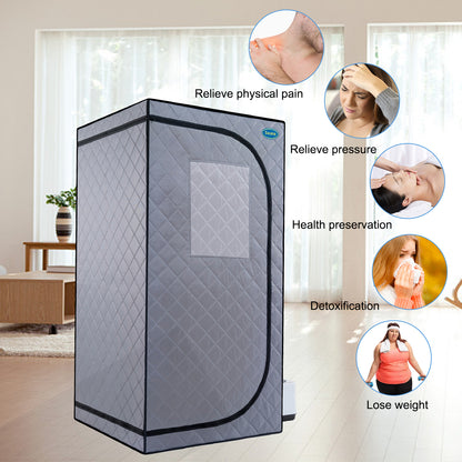 Personal Home Spa Portable Grey Mini Plus style Steam Sauna tent with Steam Generator, Remote Control, Foldable Chair, PVC pipes