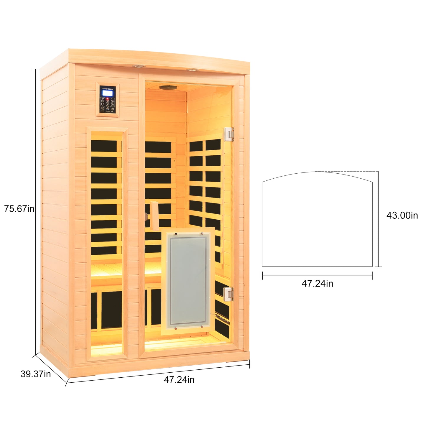 Low EMF Front Door with Heating Panel Two Person Hemlock Far Infrared Indoor Suana Room