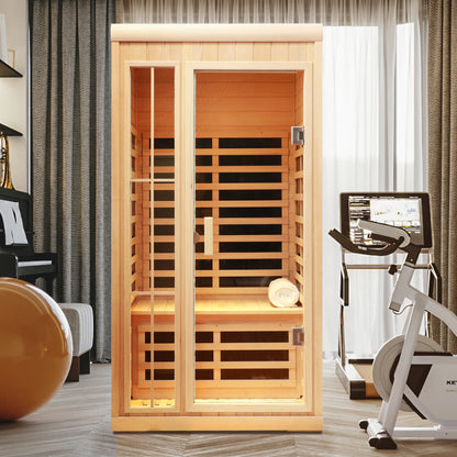 Deluxe version Plus One person Far infrared Hemlock Sauna room with LED colour lights