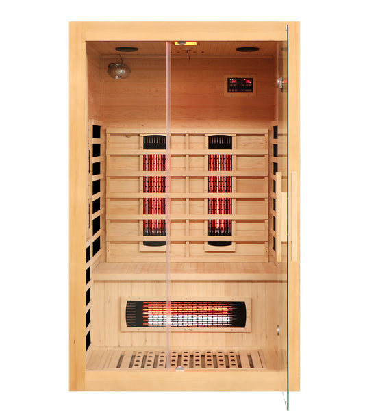 2 to 3 Person Hemlock Wood Low EMF FAR Infrared Sauna For Home with LED Control Panel and Tempered Glass Door