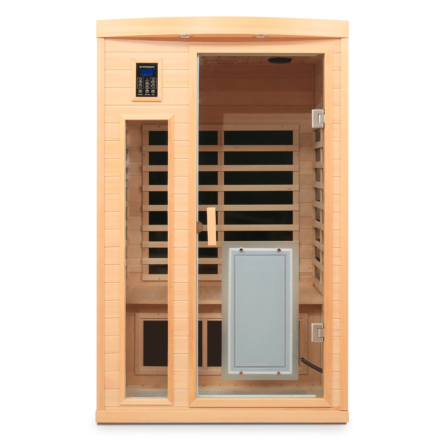 Low EMF Front Door with Heating Panel Two Person Hemlock Far Infrared Indoor Suana Room