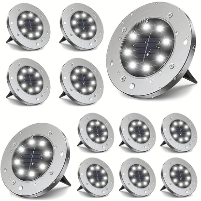 Solar Lights Stake Outdoor Waterproof Sidewalk Disk Bright In-Ground Landscape Lighting for Lawn Patio Pathway Yard Steps Deck(8 Packs)