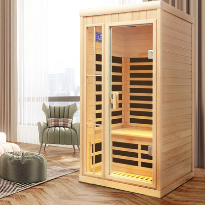 Deluxe version Plus One person Far infrared Hemlock Sauna room with LED colour lights