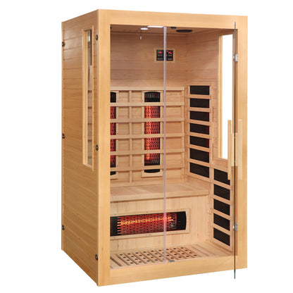 2 to 3 Person Hemlock Wood Low EMF FAR Infrared Sauna For Home with LED Control Panel and Tempered Glass Door