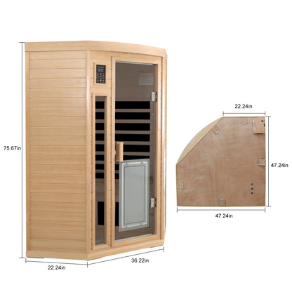 Low EMF Front Door with Heating Panel Two Persons Hemlock Far Infrared Corner Indoor Sauna Room