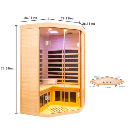 Two Persons Sauna Room Large Glass Front Deluxe Transparent Version Hemlock Far Infrared Corner Sauna Room