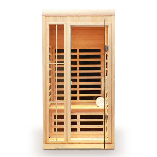 Deluxe version Plus One person Far infrared Hemlock Sauna room with LED colour lights