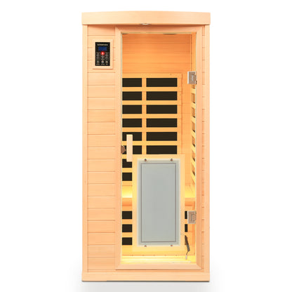 Low EMF Front Door with Heating Panel One Person Hemlock Far-infrared Indoor Sauna Room