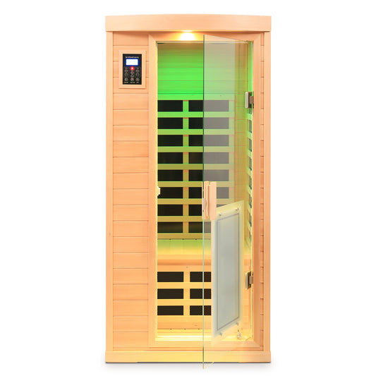 Low EMF Front Door with Heating Panel One Person Hemlock Far-infrared Indoor Sauna Room