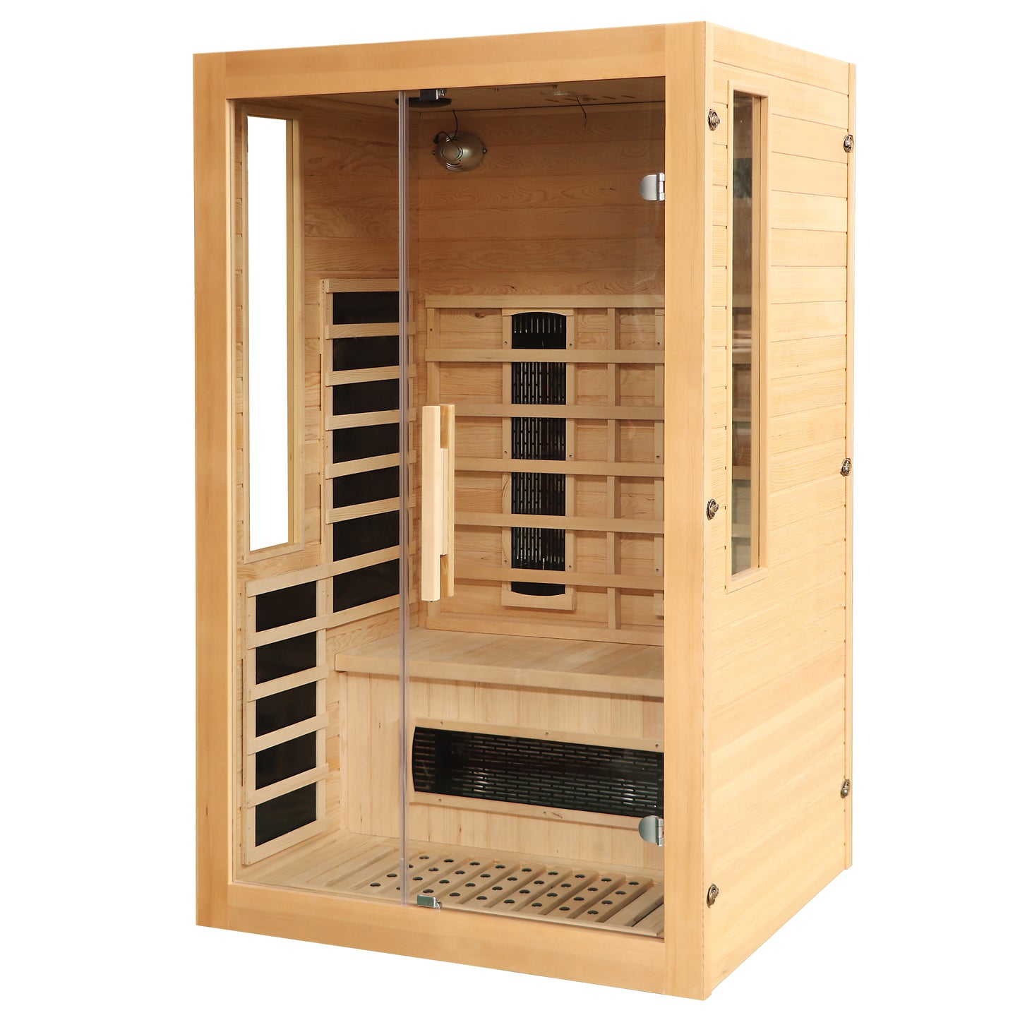 2 to 3 Person Hemlock Wood Low EMF FAR Infrared Sauna For Home with LED Control Panel and Tempered Glass Door