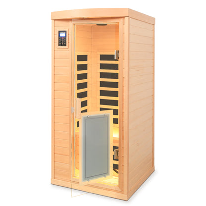 Low EMF Front Door with Heating Panel One Person Hemlock Far-infrared Indoor Sauna Room