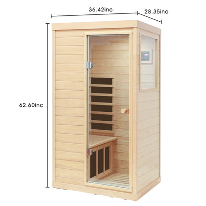 One Person Hemlock Mini  Far Infrared Door on the Right of The Indoor Sauna Room