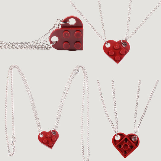 Love Heart Block Pendant Necklace Creative Jewelry Gift For Couple Lover
